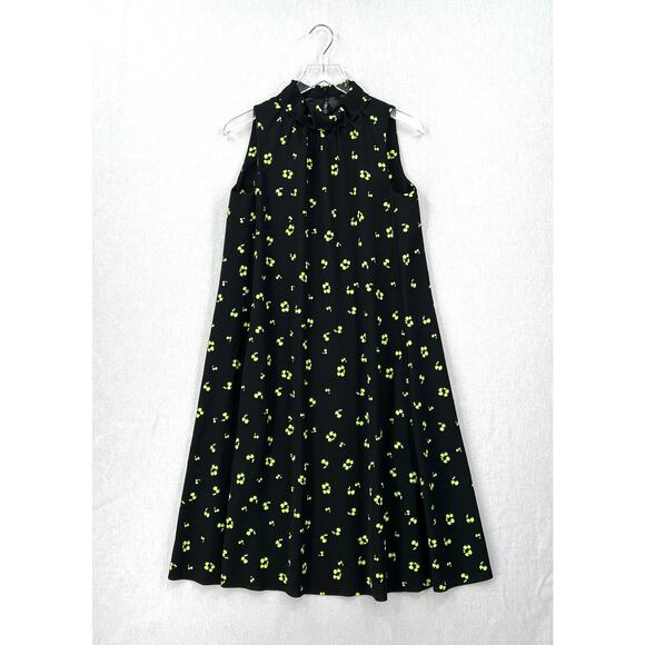 COS Frill Neck A-line Printed Dress Womens 4 Black Sleeveless Swing Floral Print - Picture 3 of 16